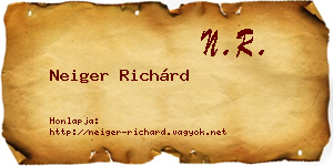 Neiger Richárd névjegykártya